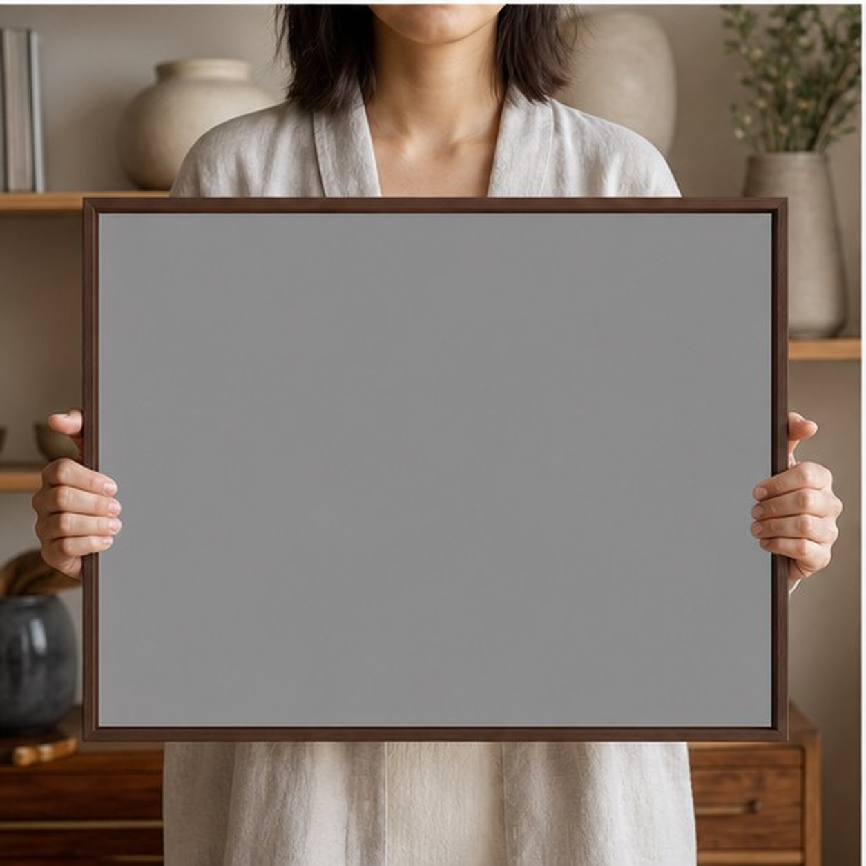 Collector holding a framed artwork