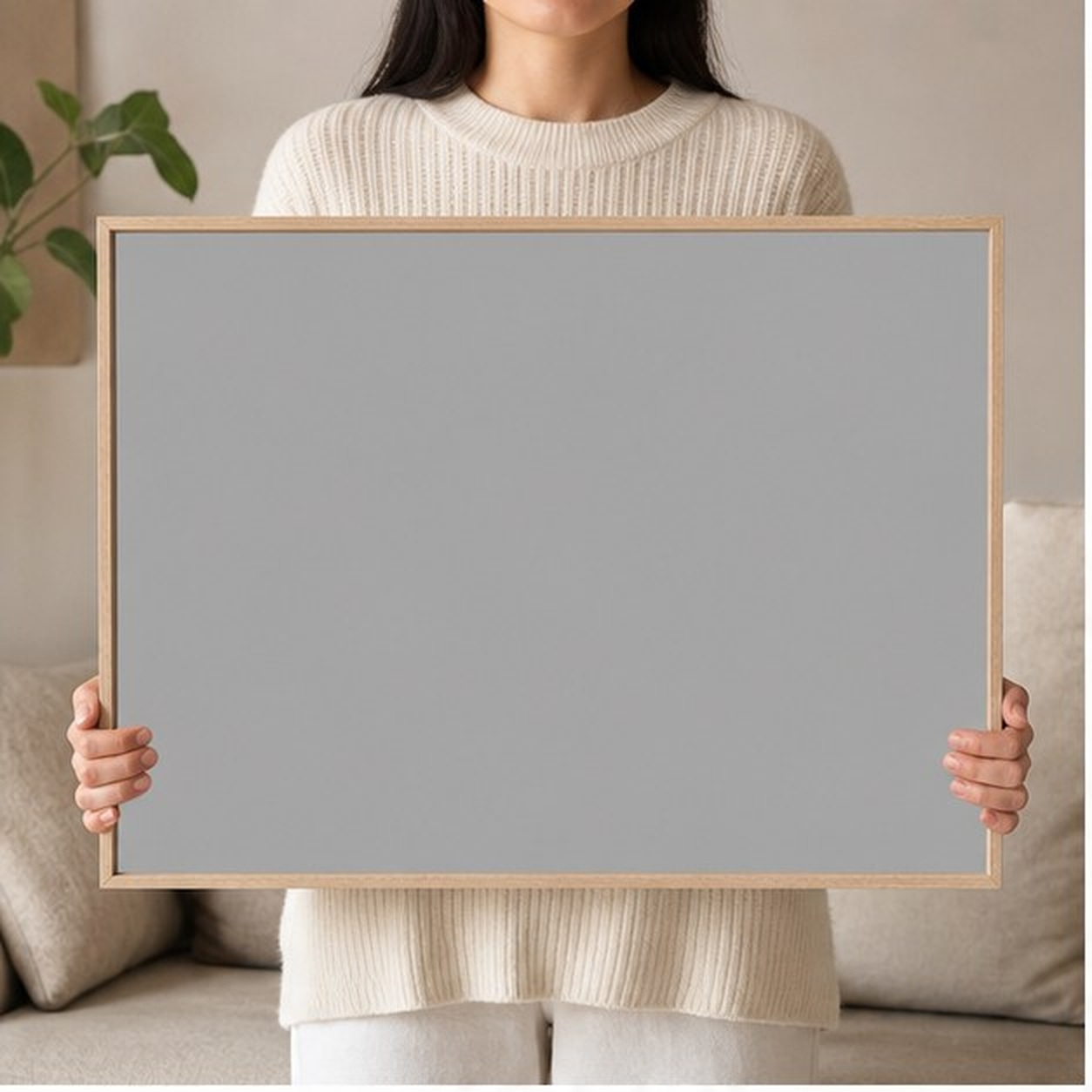 Collector holding a framed artwork