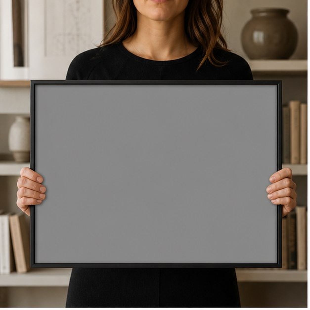 Collector holding a framed artwork