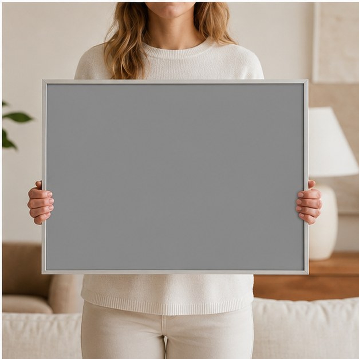 Collector holding a framed artwork