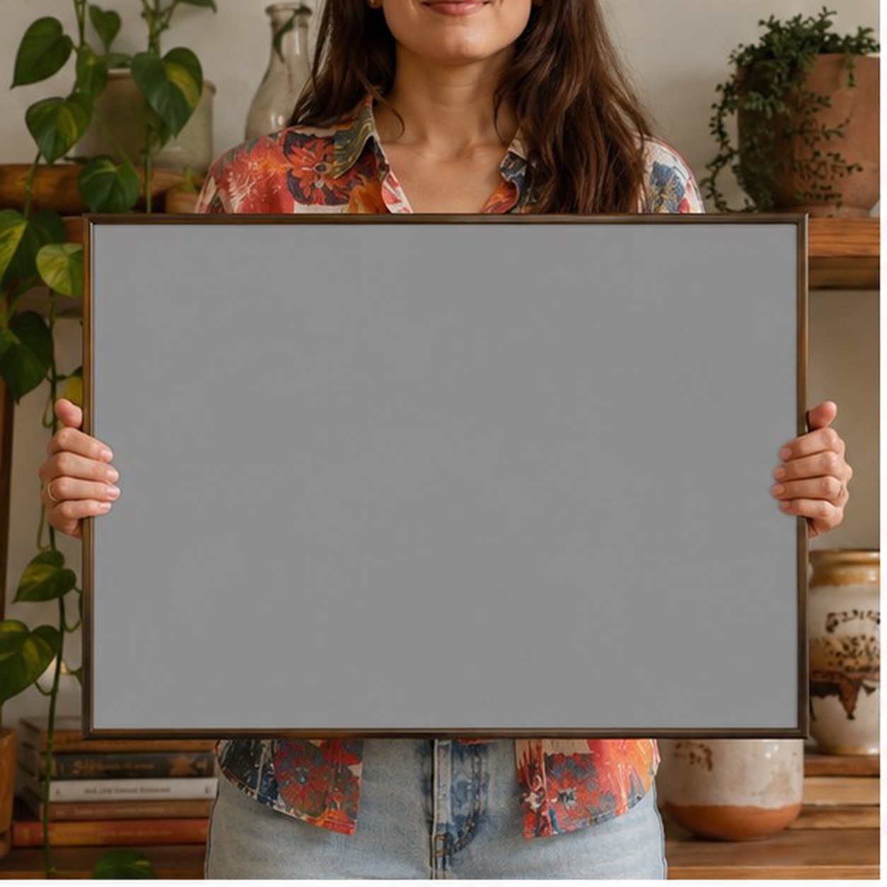 Collector holding a framed artwork