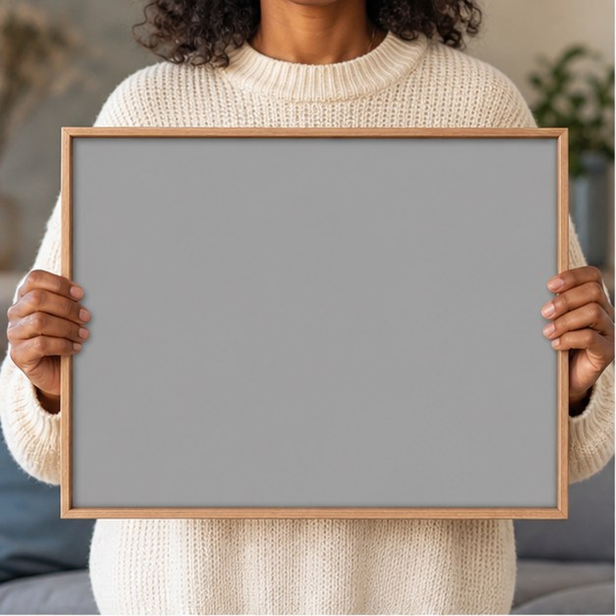 Collector holding a framed artwork