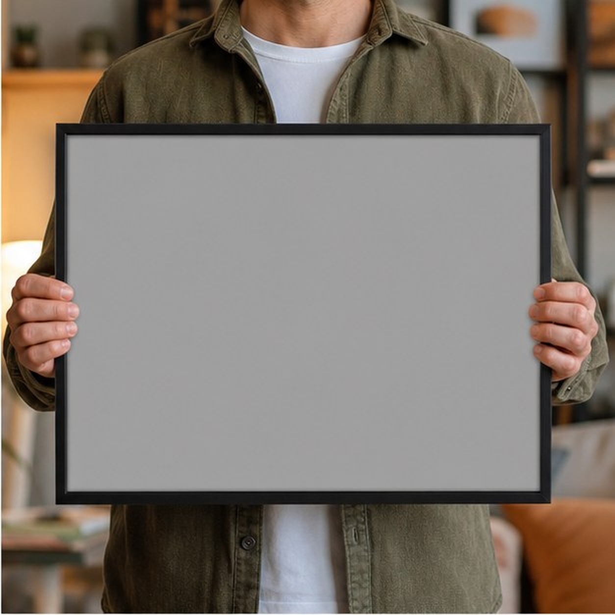 Collector holding a framed artwork