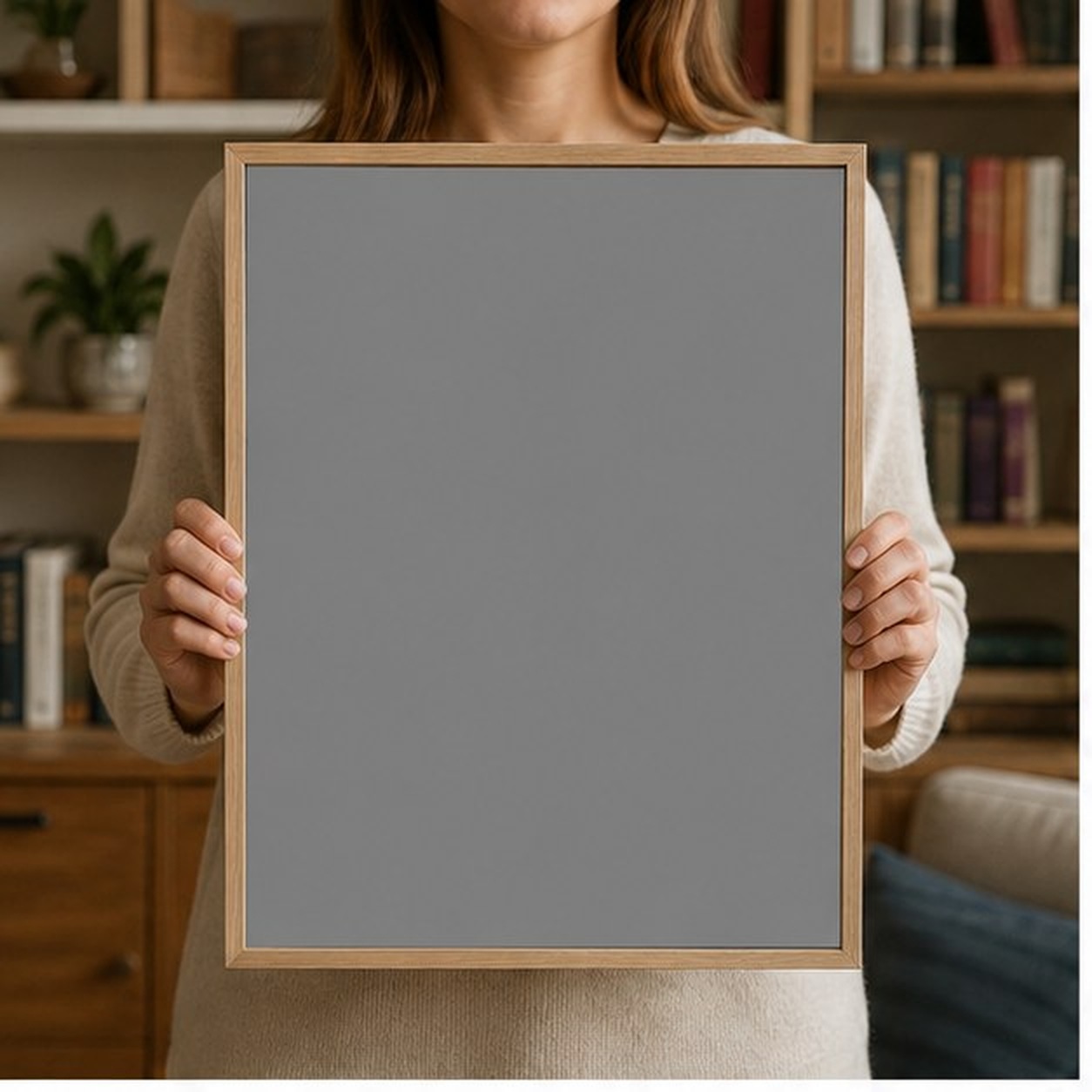 Collector holding a framed artwork